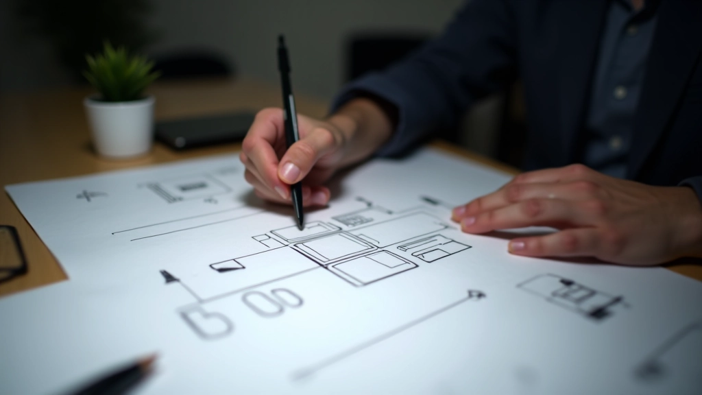 Designer skizziert Carousel-Layouts auf Papier mit verschiedenen Slide-Varianten