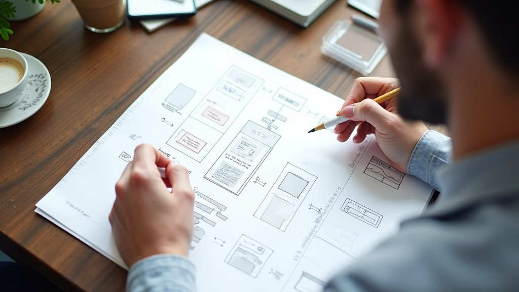 Designerin skizziert Entscheidungsbaum für geführte Tour versus Skip-Button