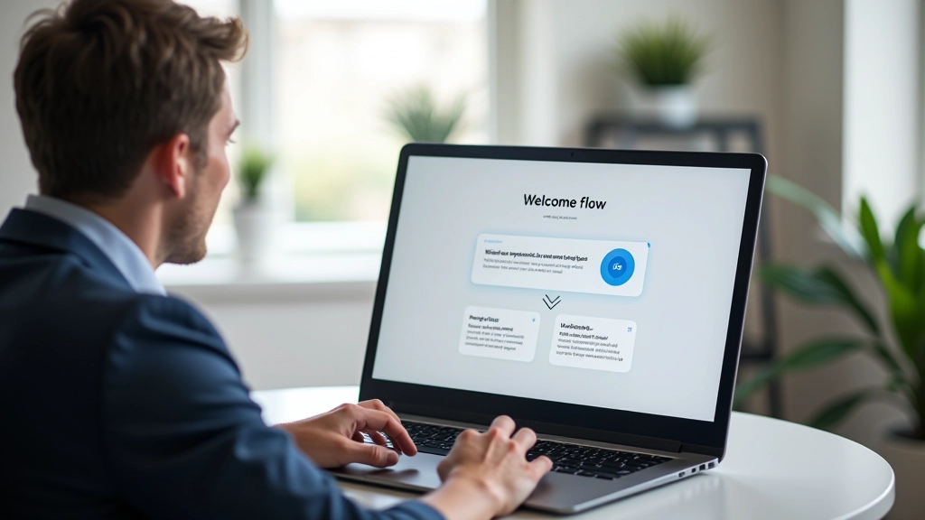 Person sitzt vor Laptop und folgt Onboarding-Schritten auf dem Bildschirm